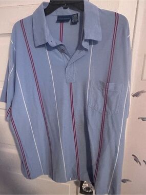 Towncraft Light Blue Polo with White and Burgundy Stripes